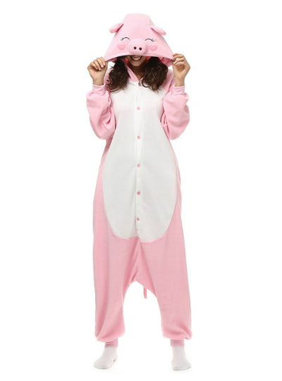 Pink Pig Costume Winter Warm Sleepwear