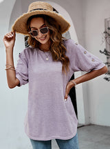 Loose Round Neck Button Casual T-shirt Top