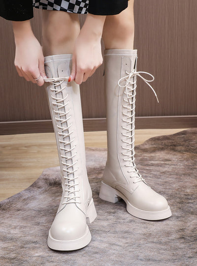 Women Lace Up Elastic Long Boots