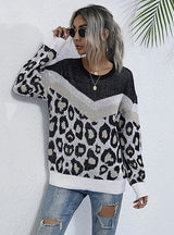 Leopard Print Thin Round Neck Loose Knit Sweater