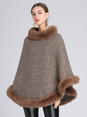 Rex Rabbit Fur Collar Shawl Cape Loose Cloak