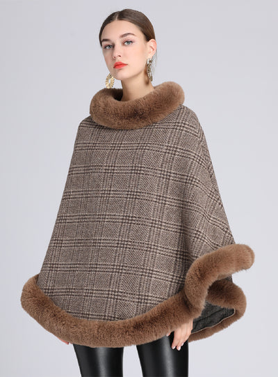 Rex Rabbit Fur Collar Shawl Cape Loose Cloak