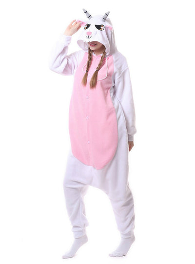 Flannel White Pink Goat Pajama Animal Sleepwear