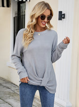 Solid Color Round Neck Linked Slim Sweater