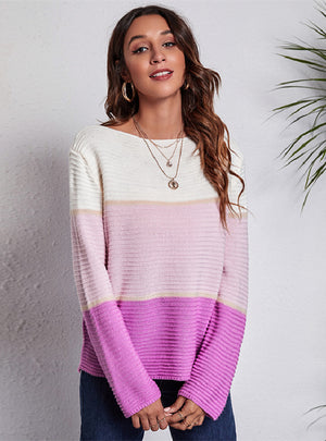 Colored Striped Knitted Color Matching Sweater