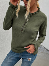Women Wooden Ear Button Sweater Top
