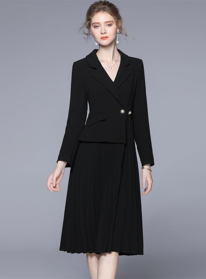 Waist Slimming Temperament Fake Two Pleated Dress