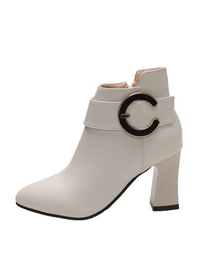 Side Zipper Single Boot Thick High Heel Shoes