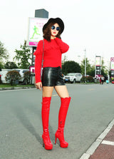 Women Boots Patent Leather Over the Knee Boots 