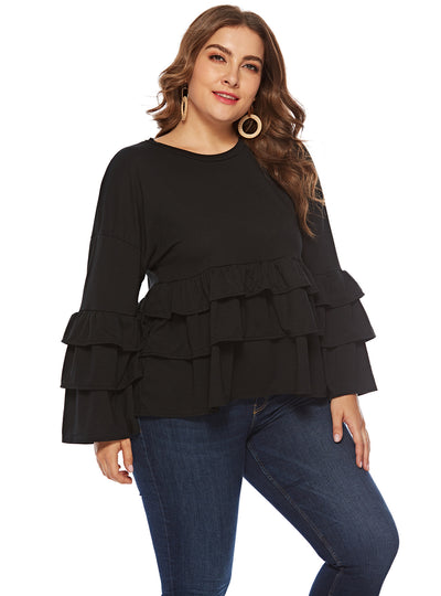Round Neck Ruffled Long Sleeve Top