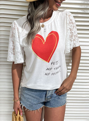 Lace Printed Blouse Short Sleeve T-shirt