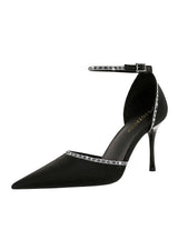 Heel Satin Shallow Pointed Rhinestone Sandals