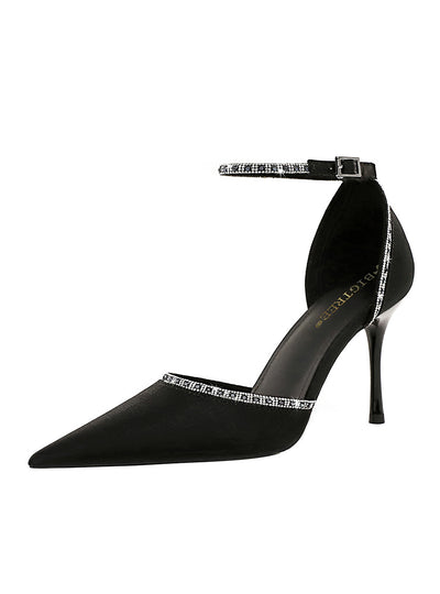 Heel Satin Shallow Pointed Rhinestone Sandals