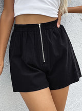 Zipper Design Thin Solid Color Shorts