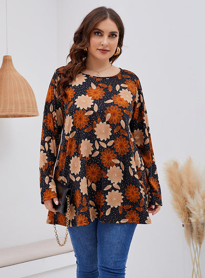 Long Sleeve Swing Print Knitted Large Size T-shirt