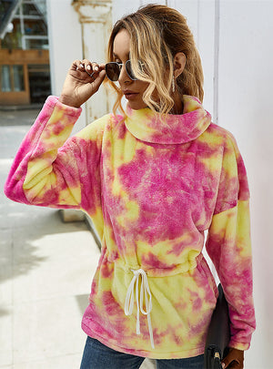 High Neck Contrast Tie-dyeing Top