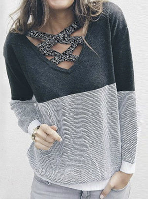 Hollow Out Knitted Sweater Pullover Backless Long Sleeve 