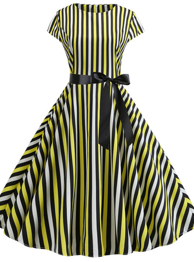 Women Striped Cap Sleeve Dress