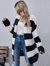 Knitted Cardigan Long Sleeve Striped Sweater Coat