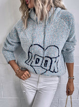 Letter Hooded Pullover Drawstring Sweater