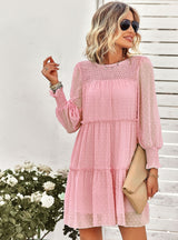 Round Neck Jacquard Long Sleeve Dress