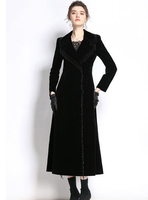 Winter Black Tassel Slim Velvet Windbreaker