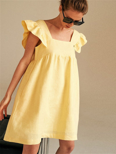 Square Collar Butterfly Sleeve Mini Sweet Dress
