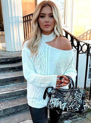 Loose Sweater Bare Shoulders Knitted Pullovers