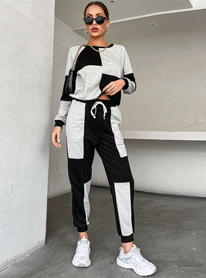Color Matching Round Collar Sports Two-piece Suit