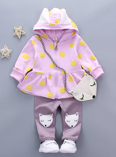 Print Cute Fox Bag Girls Clothing Girls Clothes Kids Sets