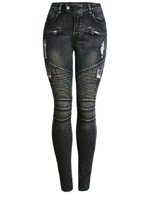 Punched Elastic Slimming Jeans Pants