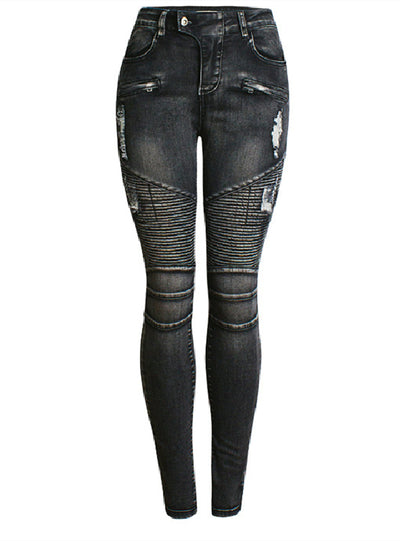 Punched Elastic Slimming Jeans Pants