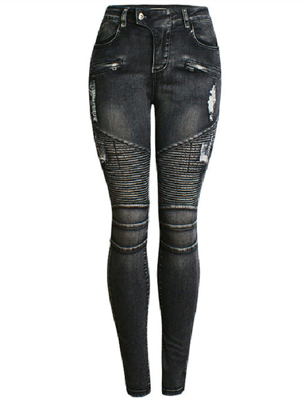 Punched Elastic Slimming Jeans Pants
