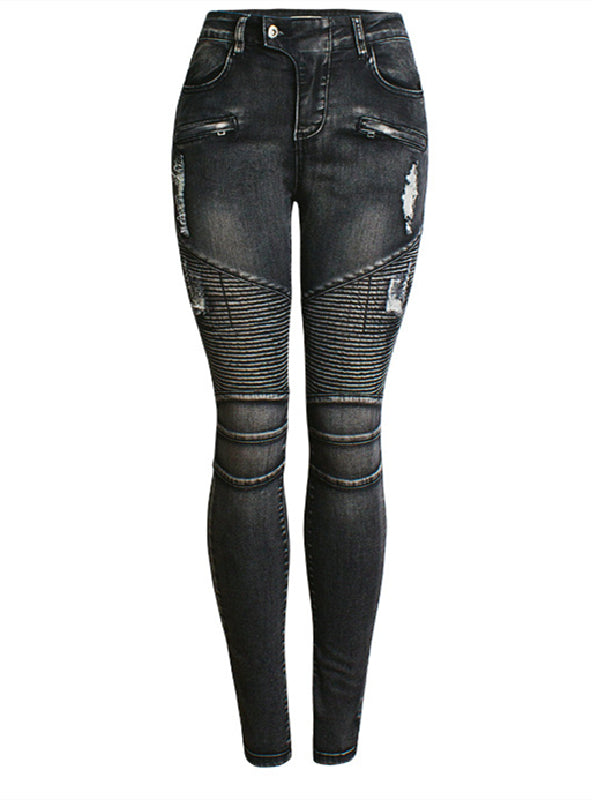 Punched Elastic Slimming Jeans Pants