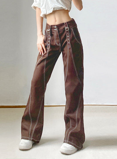 Color Metal High Waist Straight Jeans