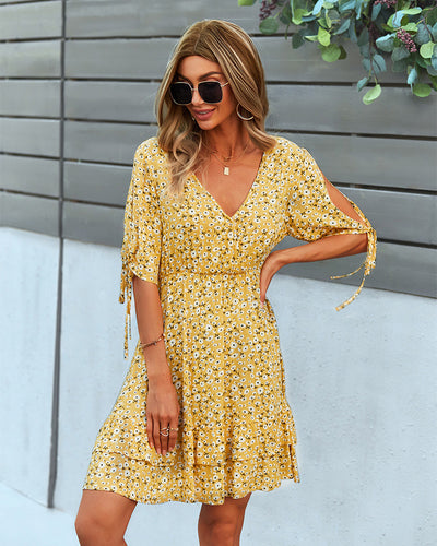 Floral V-neck Sexy Short Sleeve Dress