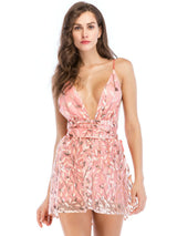 Striped Deep V-neck Suspender Jumpsuit