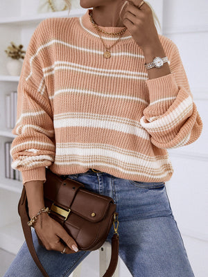 Loose Pullover Long Sleeve Striped Sweater