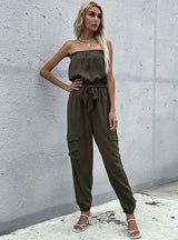 Straight-necked Lace-up Trousers Jumpsuit