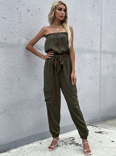 Straight-necked Lace-up Trousers Jumpsuit