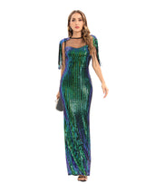 Retro Green Tassel Sequined Dress