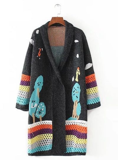 Long Cardigans Knitted Coat Women Cute Long Poncho