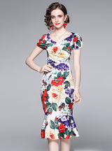 Summer Short Sleeve Hip Slim Print Dress