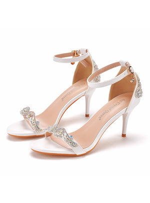 White Color Diamond Shallow Heel Sandals