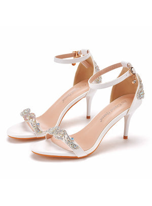 White Color Diamond Shallow Heel Sandals