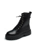 Women PU Leather Ankle Boots Round Toe Lace Up Shoes