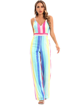 Sexy Retro Suspender Striped Sequined Jumpsuit