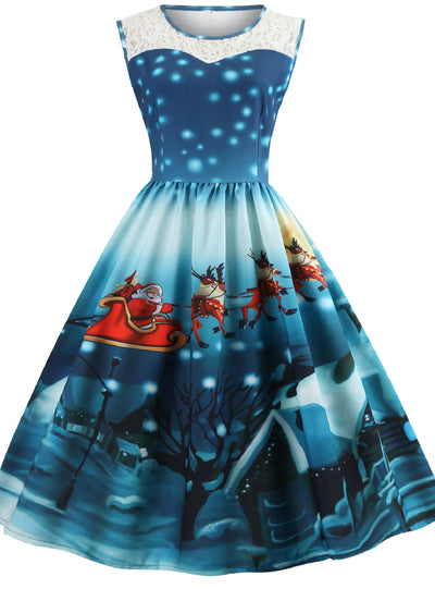 Sleeveless Christmas Print Slim Dress