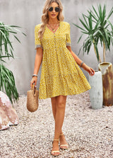 V-neck Floral Short-sleeved Dress