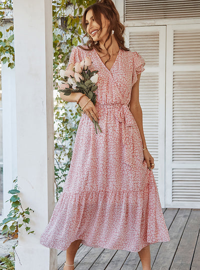 Printed V-neck Holiday Dress